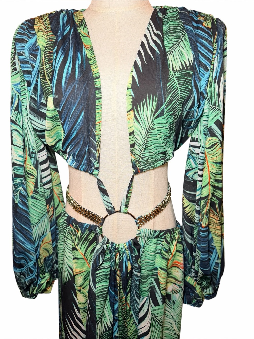 Bronx & Banco Jungle Cut Out Tropical Silk Maxi Dress Green M US 6 - Picture 10 of 14